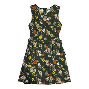 Garage Green Floral Sleeveless Lace up Mini Dress